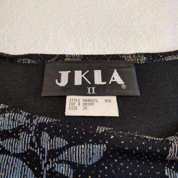 Vtg JKLA Floral Slinky Dark Stretch Sparkle Dark Top 2X Black Whimsigoth Y2K 90s - Picture 5 of 9
